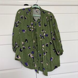 Eva Mendes for New York & Company Green and Purple Floral Blouse